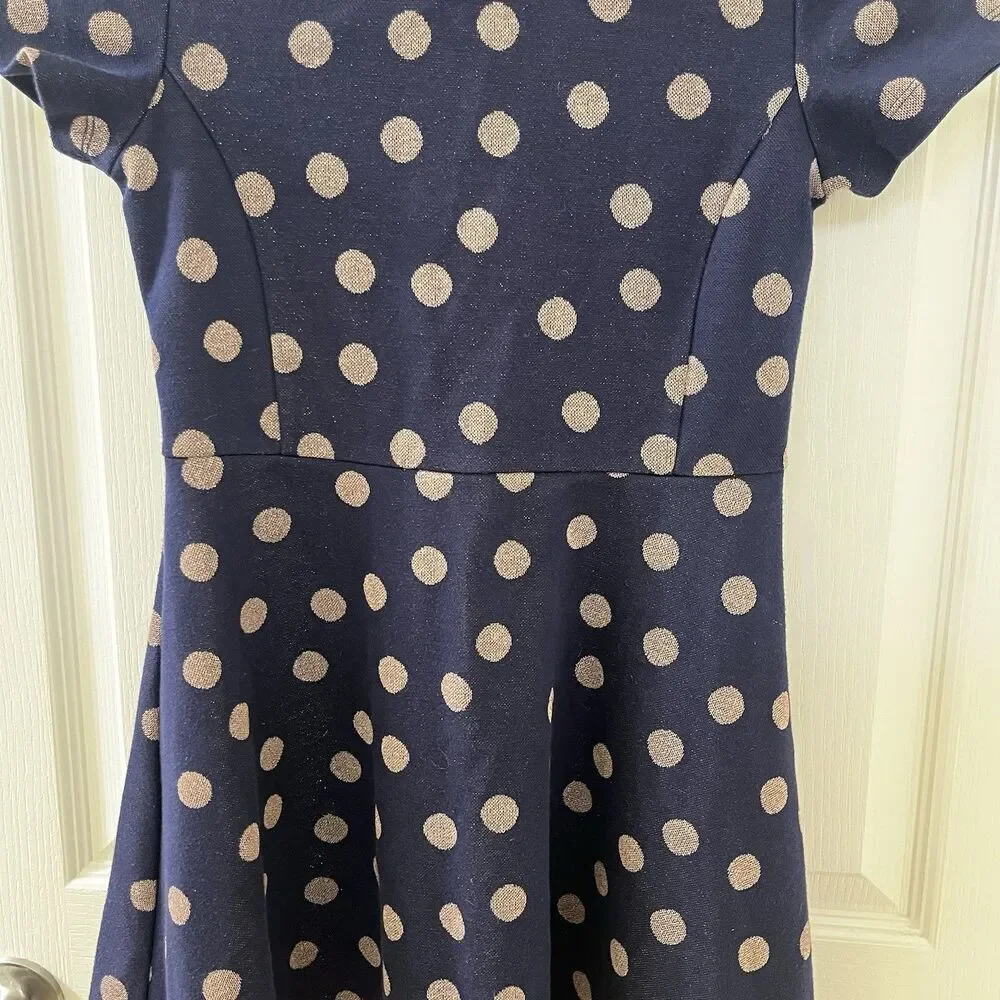 Johnnie B by Boden Navy Blue Gold Polka Dot Dress Fit & Flare Girls Size 9-10